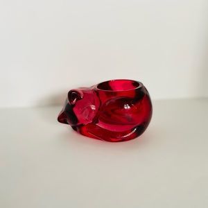 VTG Red Sleeping Cat Candle Light Holder by Avon